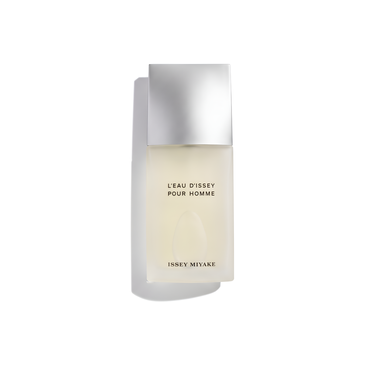 Bottle of L'Eau d'Issey Pour Homme EDT fragrance on a white background with soft shadow