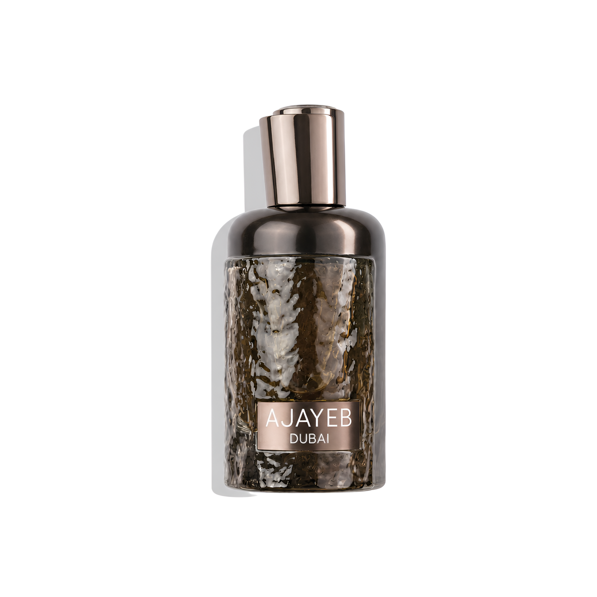 Bottle of Lattafa Ajayeb Dubai EDP fragrance on a white background with soft shadow