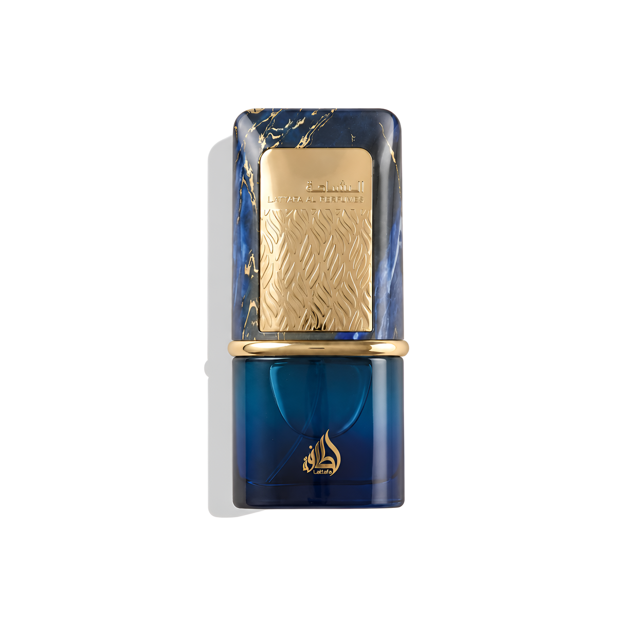 Bottle of Lattafa Al Nashama Caprice EDP fragrance on a white background with soft shadow