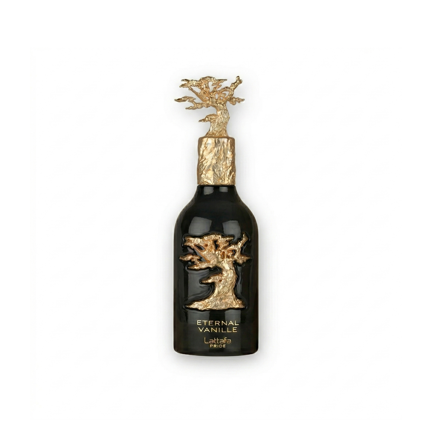 Bottle of Lattafa Eternal Vanille EDP fragrance on a white background with soft shadow