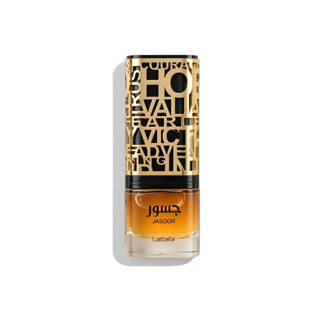 Bottle of Lattafa Jasoor EDP fragrance on a white background with soft shadow