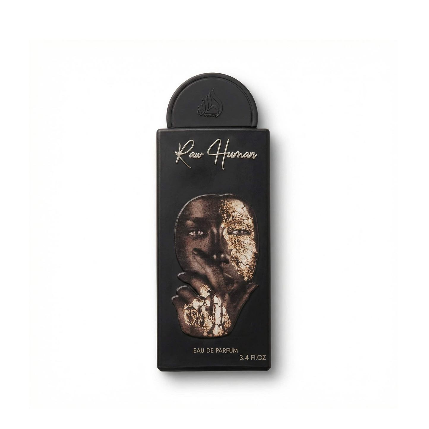 Bottle of Lattafa Raw Human EDP fragrance on a white background with soft shadow