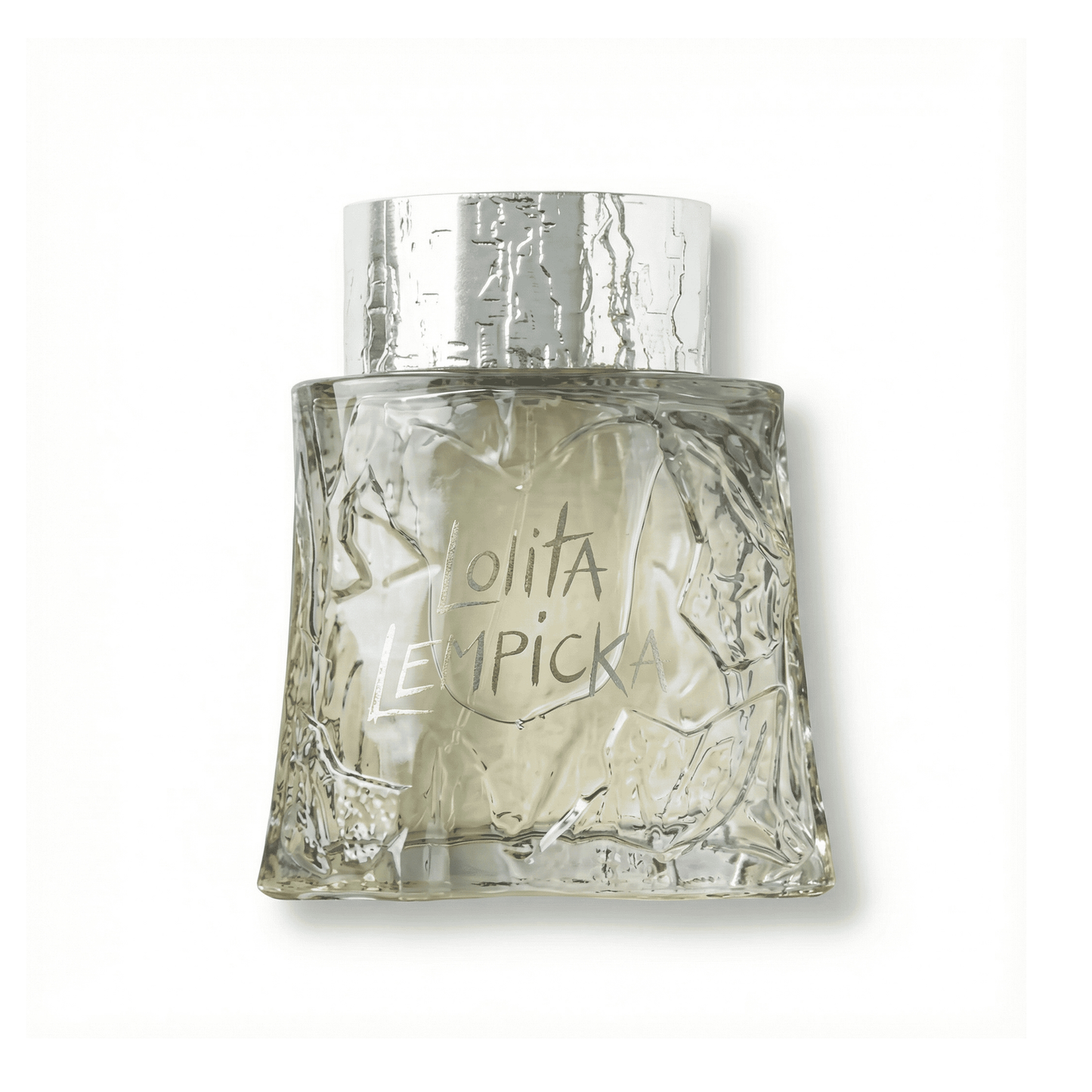 Bottle of Lolita Lempicaa L’Eau Au Masculin (Vintage) EDT fragrance on a white background with soft shadow