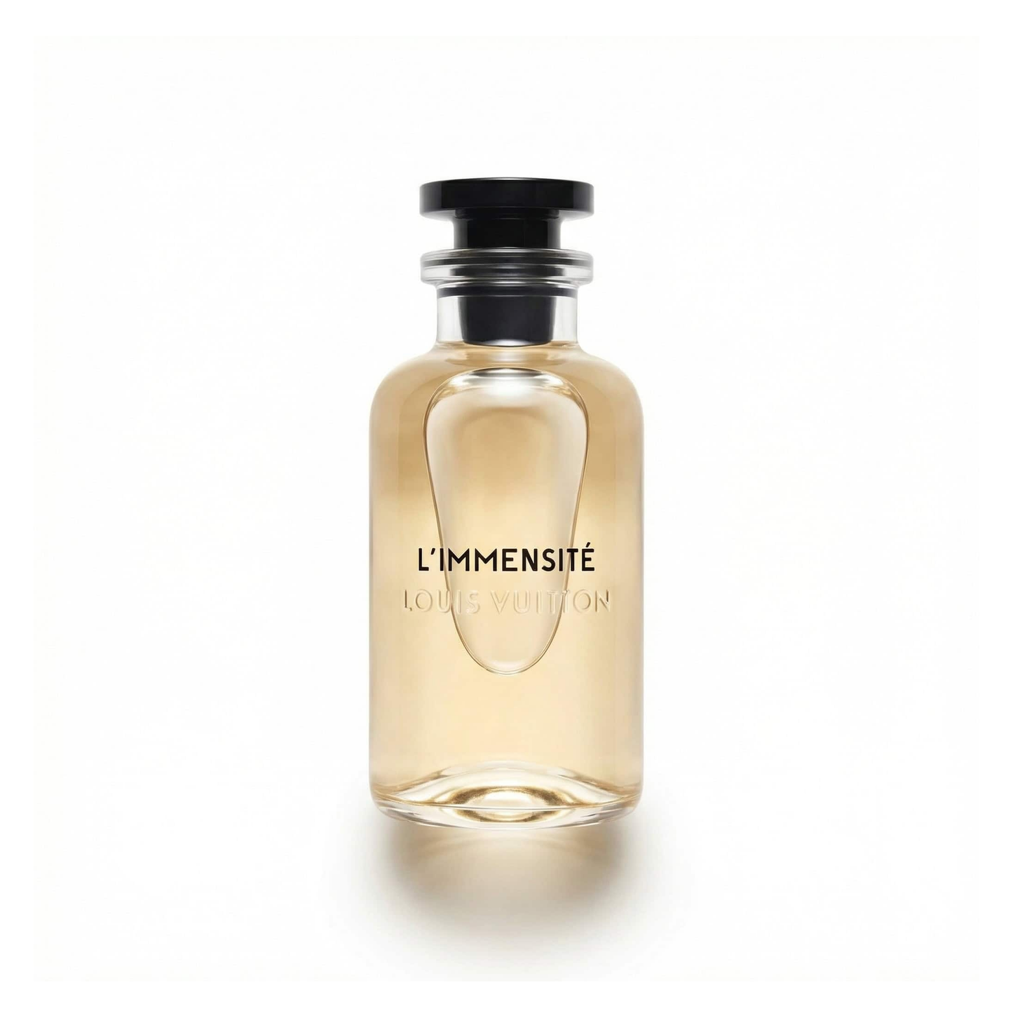Bottle of Louis Vuitton L'Immensite EDP fragrance on a white background with soft shadow