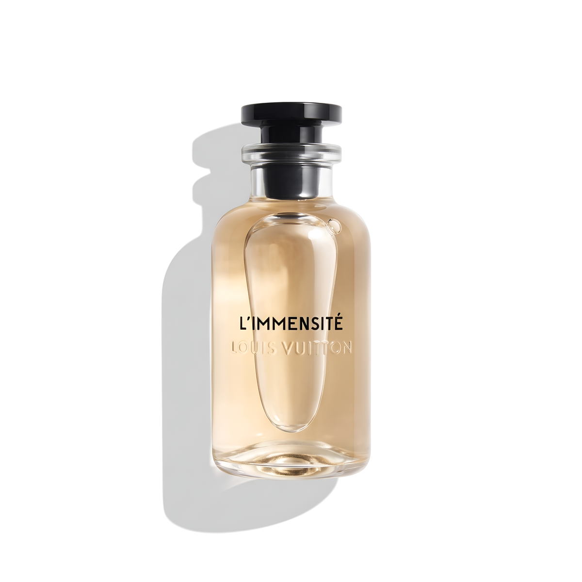 Bottle of Louis Vuitton L'Immensite EDP fragrance on a white background with soft shadow