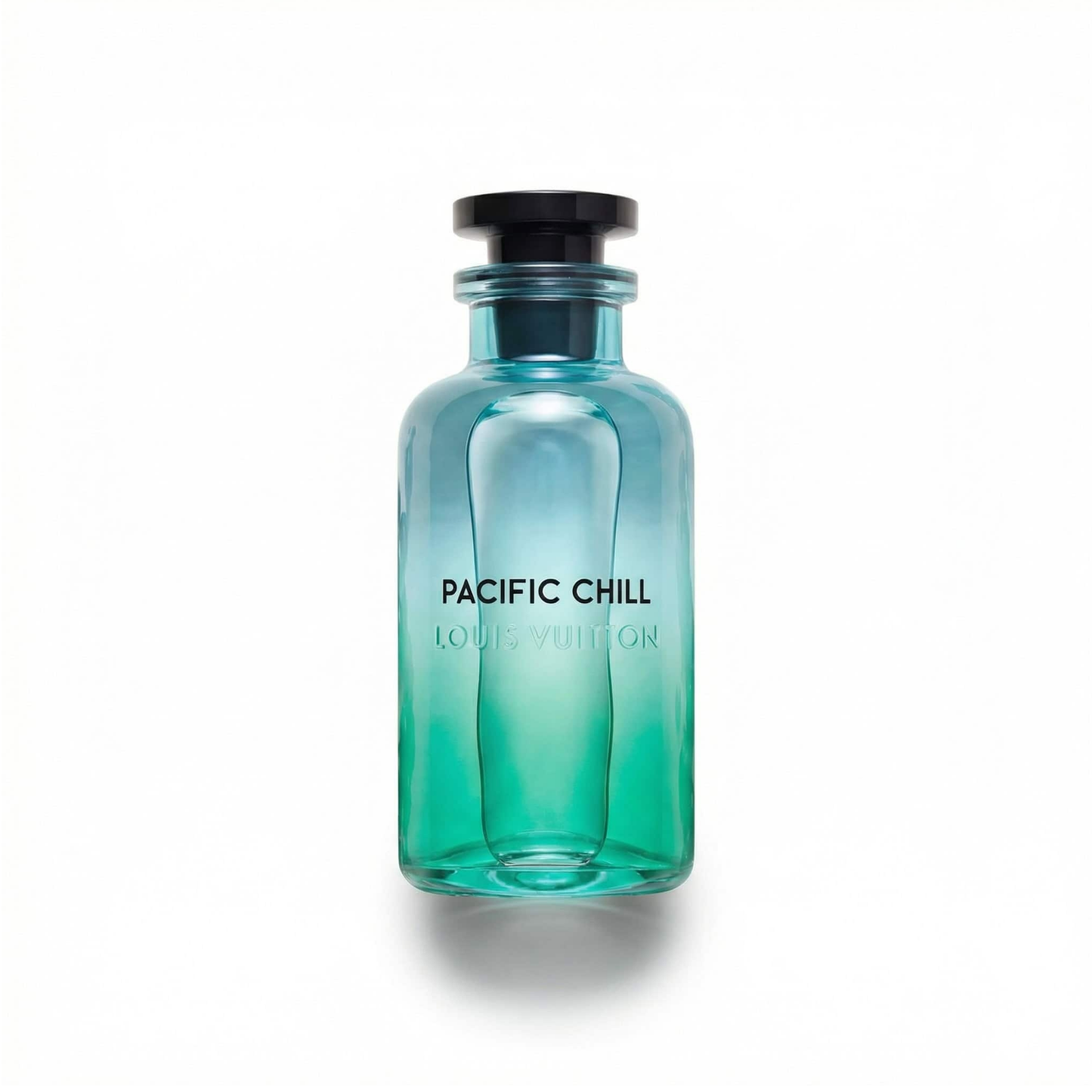 Bottle of Louis Vuitton Pacific Chill EDP fragrance on a white background with soft shadow