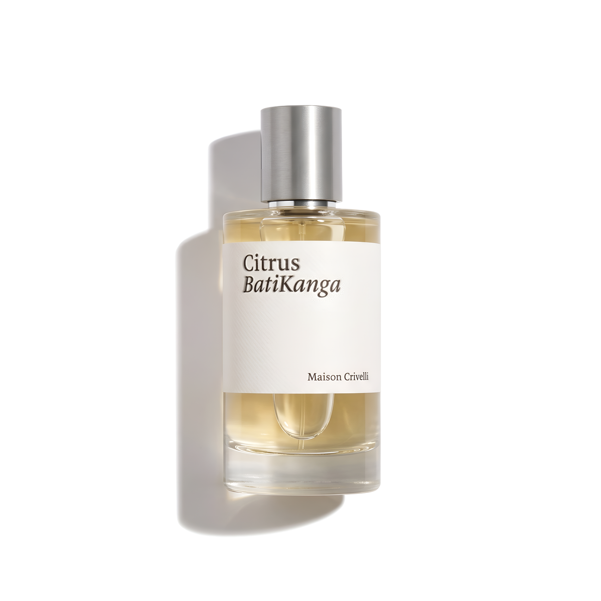 Bottle of Maison Crivelli Citrus Batikanga EDP fragrance on a white background with soft shadow
