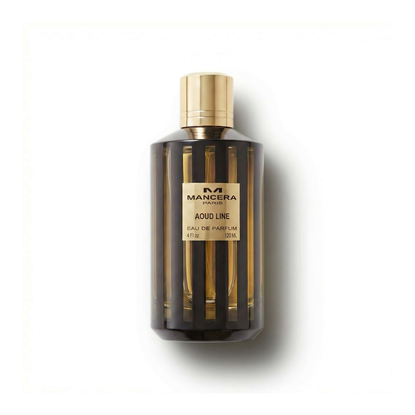 Bottle of Mancera Aoud Line EDP fragrance on a white background with soft shadow