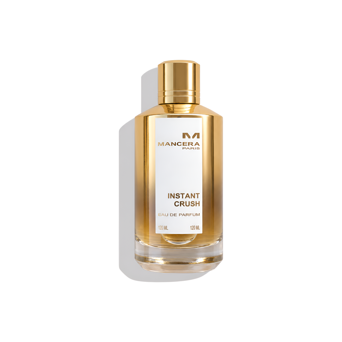 Bottle of Mancera Instant Crush EDP fragrance on a white background with soft shadow
