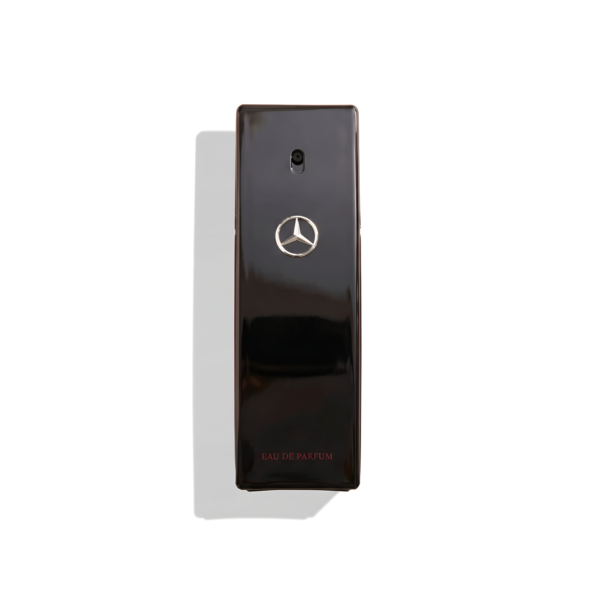 Bottle of Mercedes-Benz Club Black Eau de Parfum fragrance on a white background with soft shadow