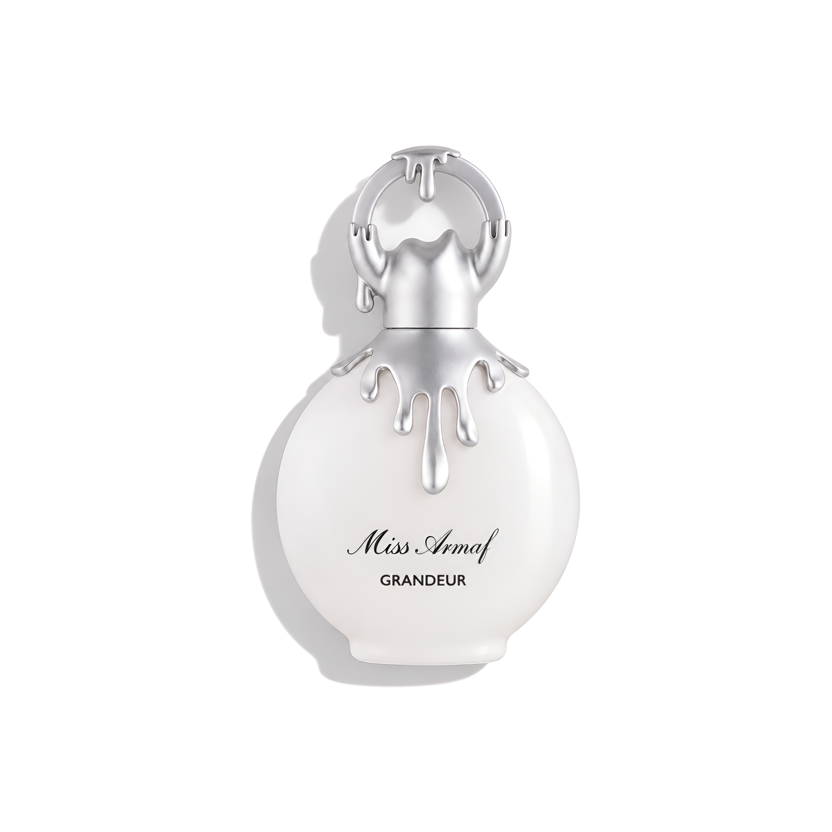 Bottle of Miss Armaf Grandeur EDP fragrance on a white background with soft shadow