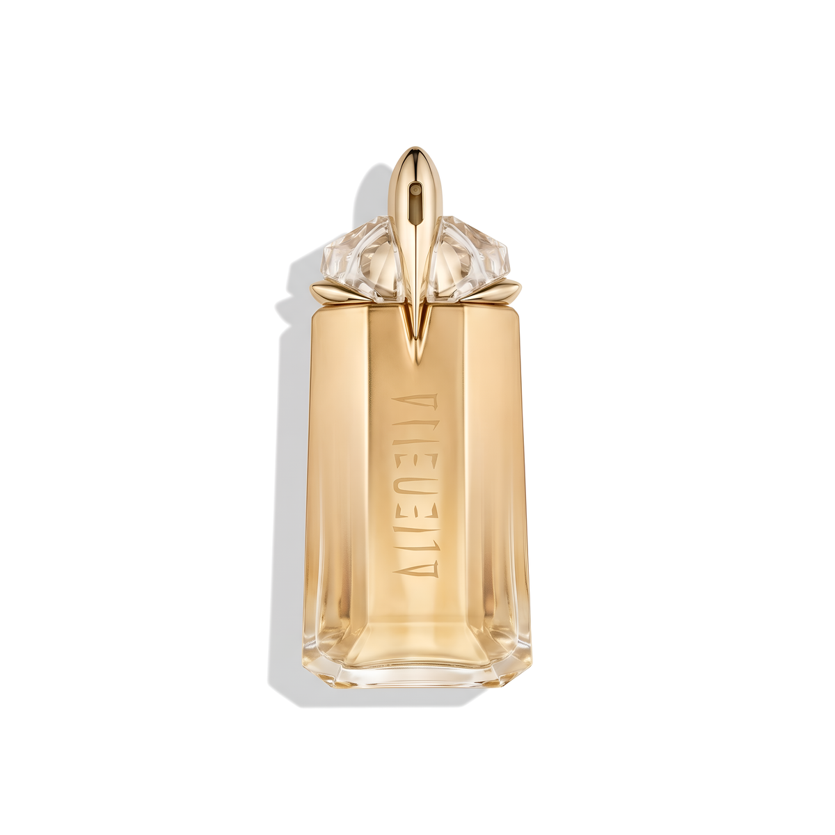 Bottle of Mugler Alien Goddess EDP fragrance on a white background with soft shadow