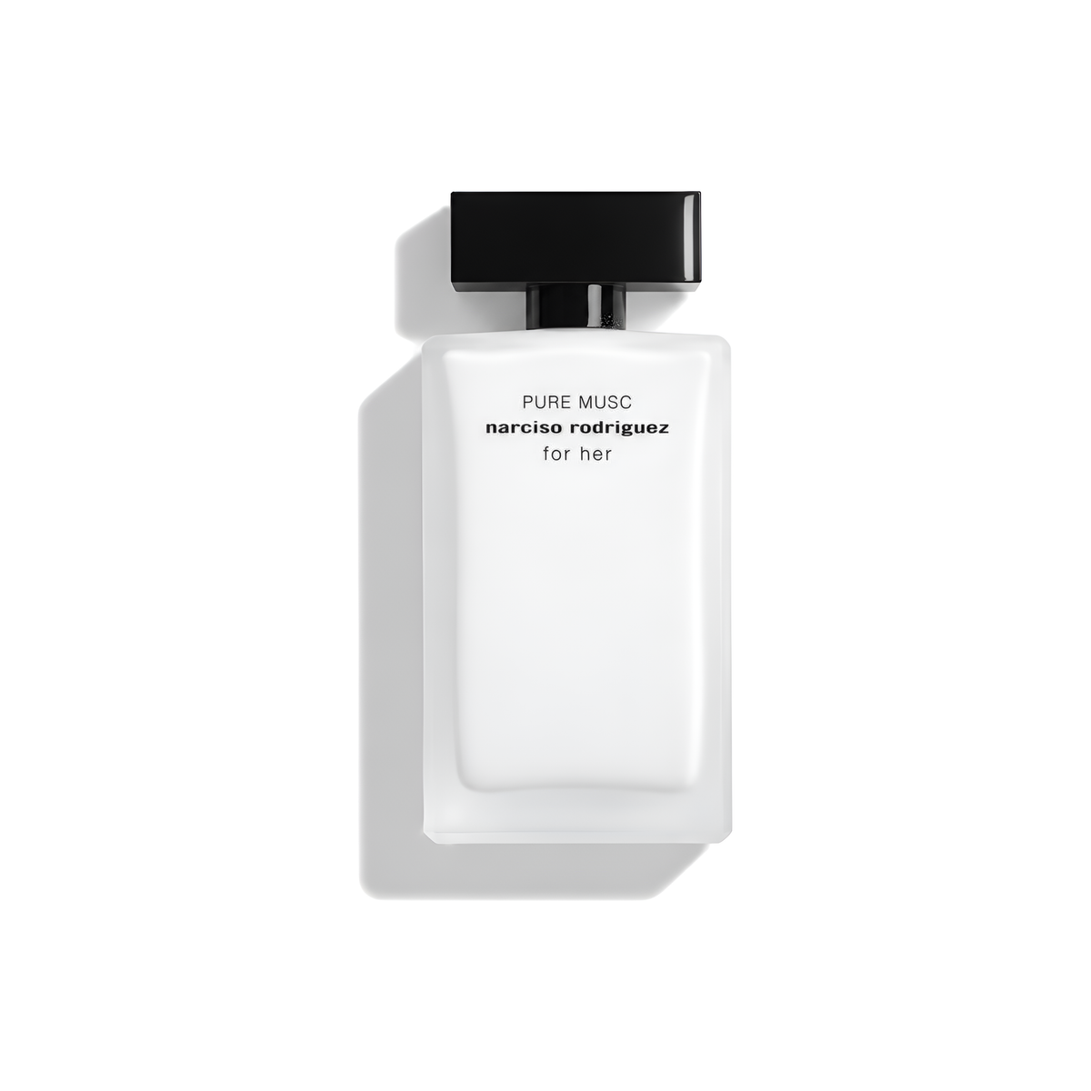 Bottle of Narciso Pure Musc EDP fragrance on a white background with soft shadow