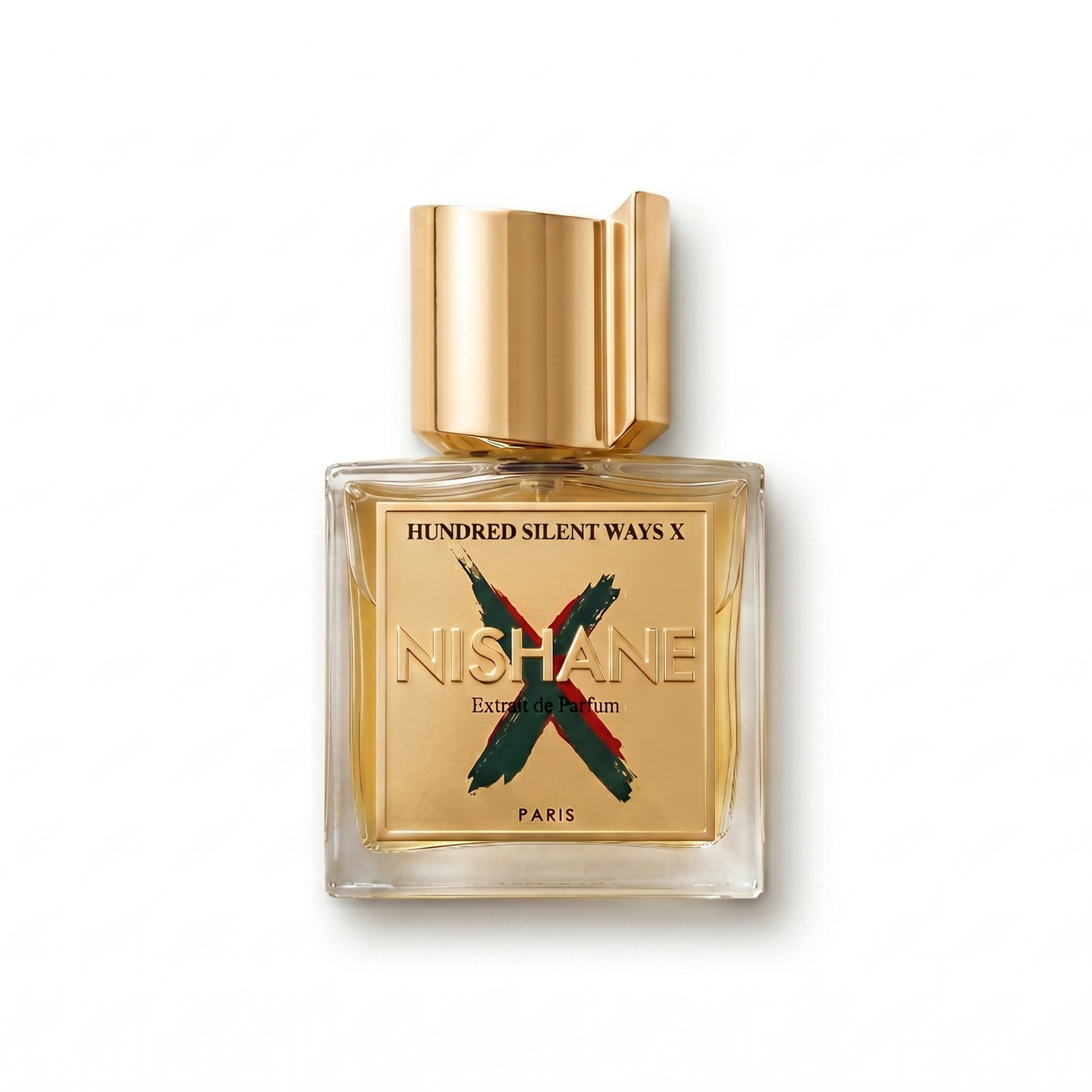 Bottle of Nishane Hundred Silent Ways X Extrait fragrance on a white background with soft shadow