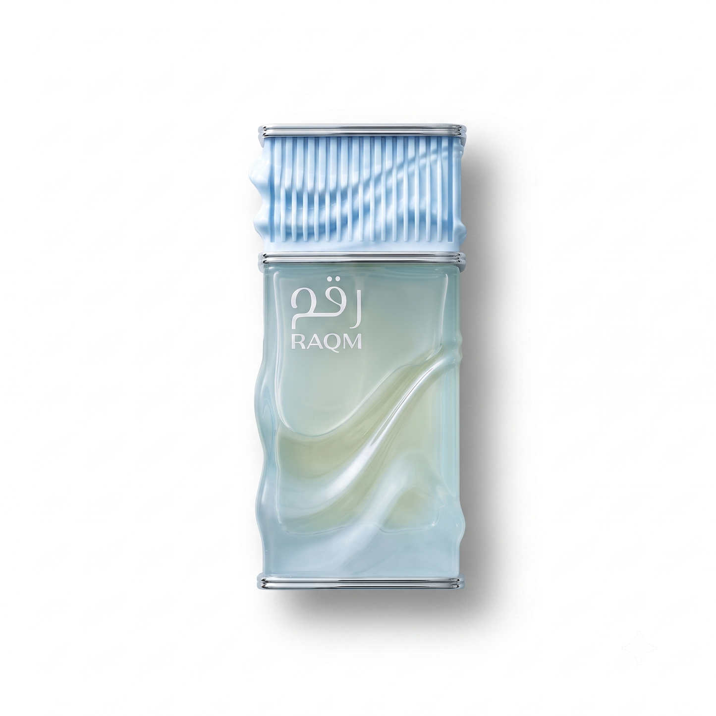 Bottle of Nusuk Raqm Extrait fragrance on a white background with soft shadow