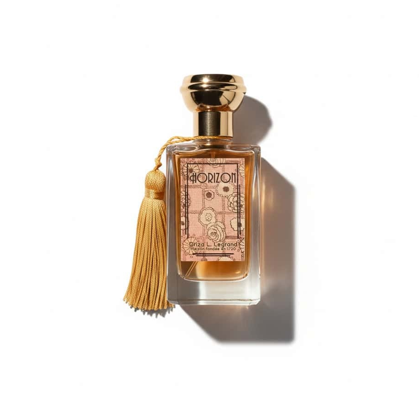 Bottle of Oriza L. Legrand Horizon EDP fragrance on a white background with soft shadow