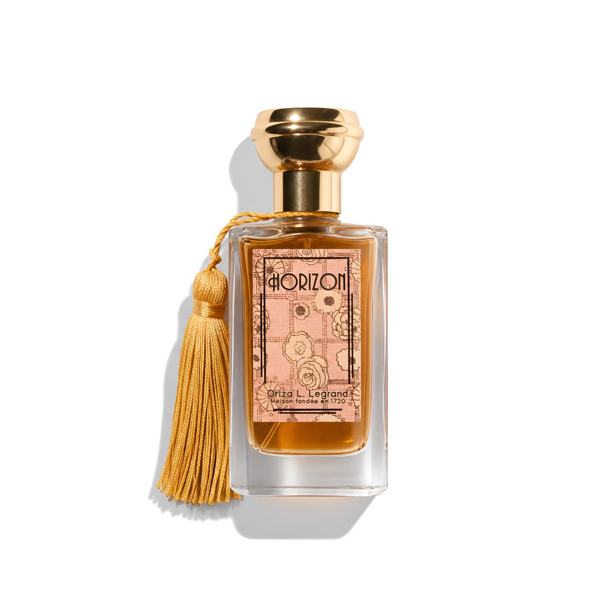 Bottle of Oriza Legrand Horizon EDP fragrance on a white background with soft shadow