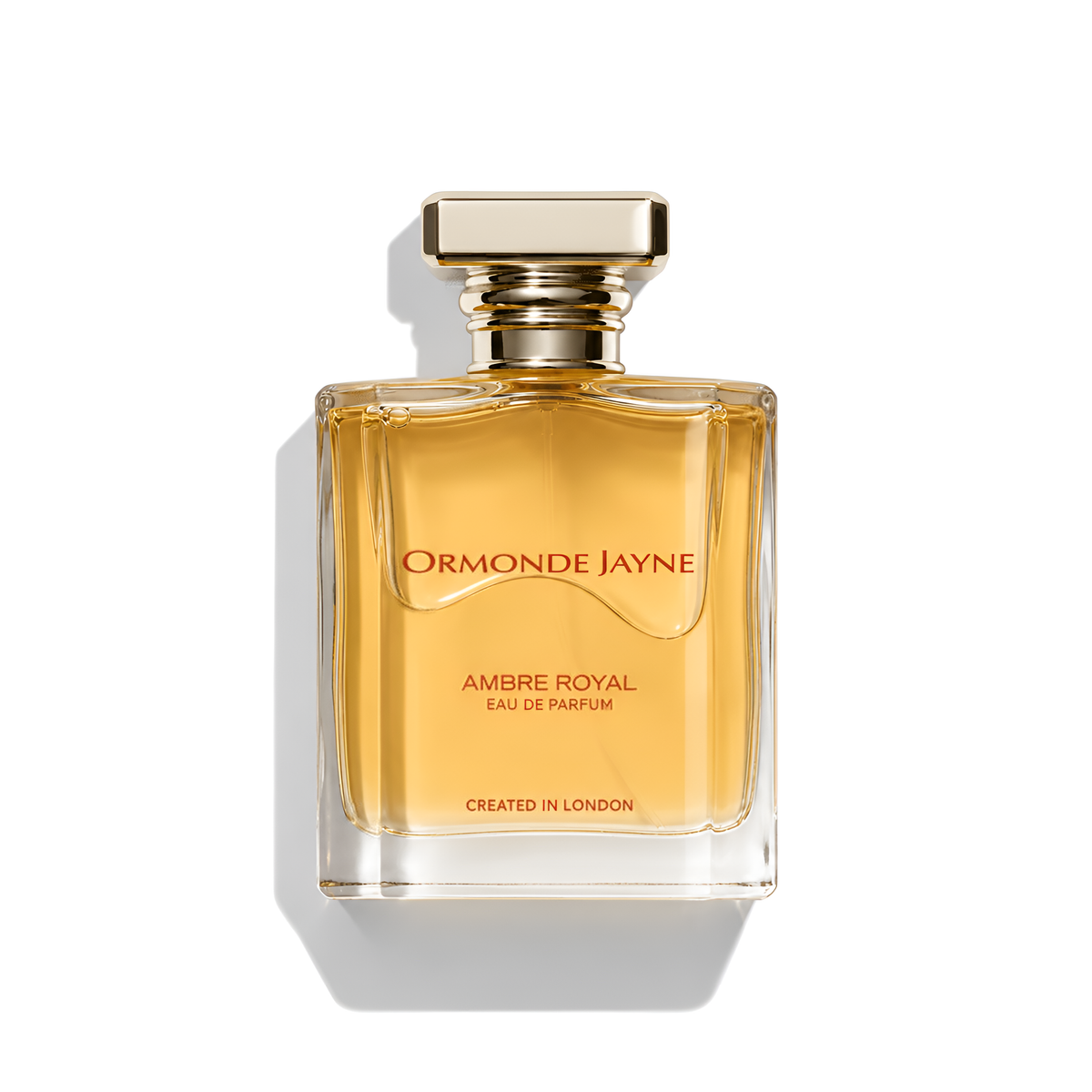 Bottle of Ormonde Jayne Ambre Royal EDP fragrance on a white background with soft shadow