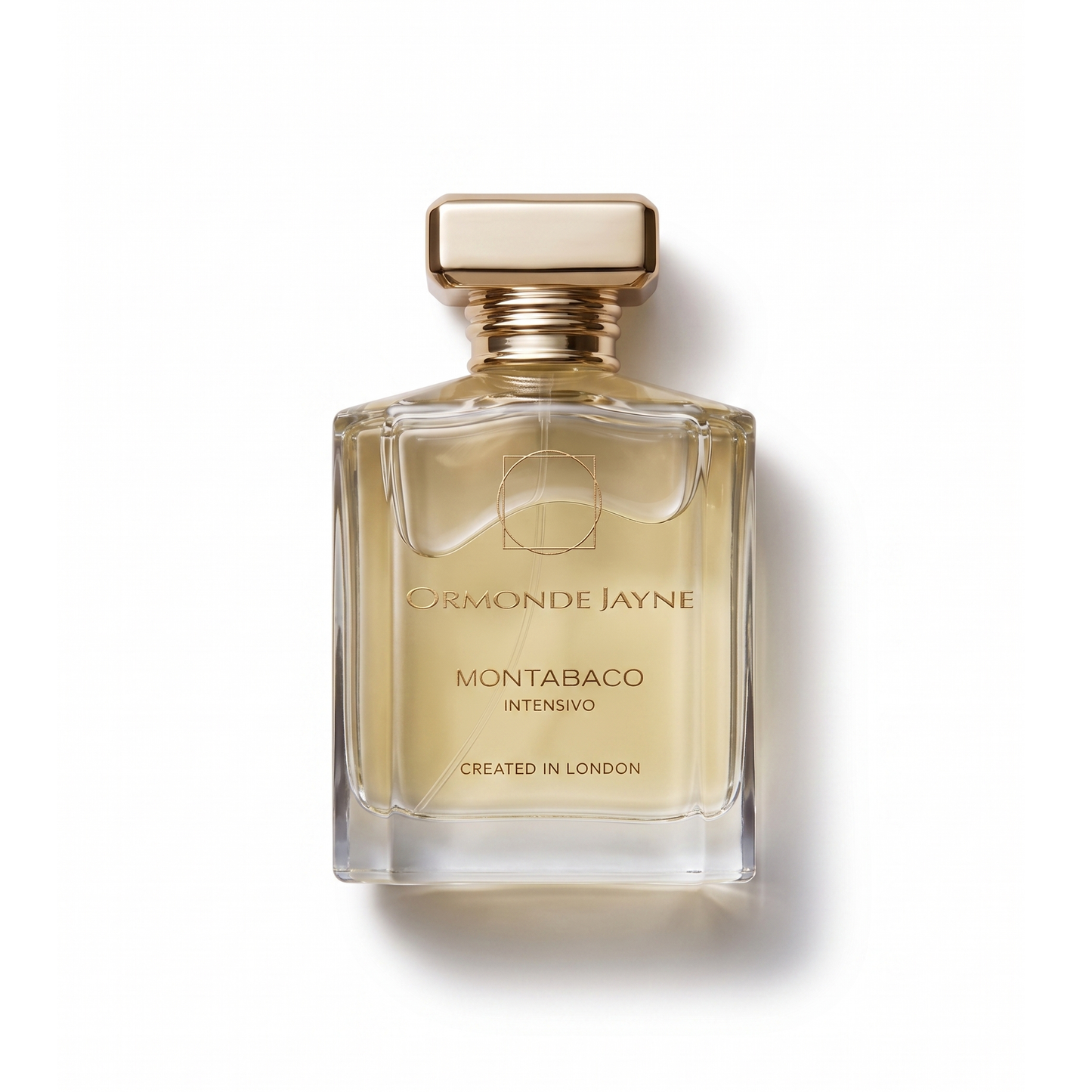 Bottle of Ormonde Jayne Montabaco Intensivo Parfum fragrance on a white background with soft shadow