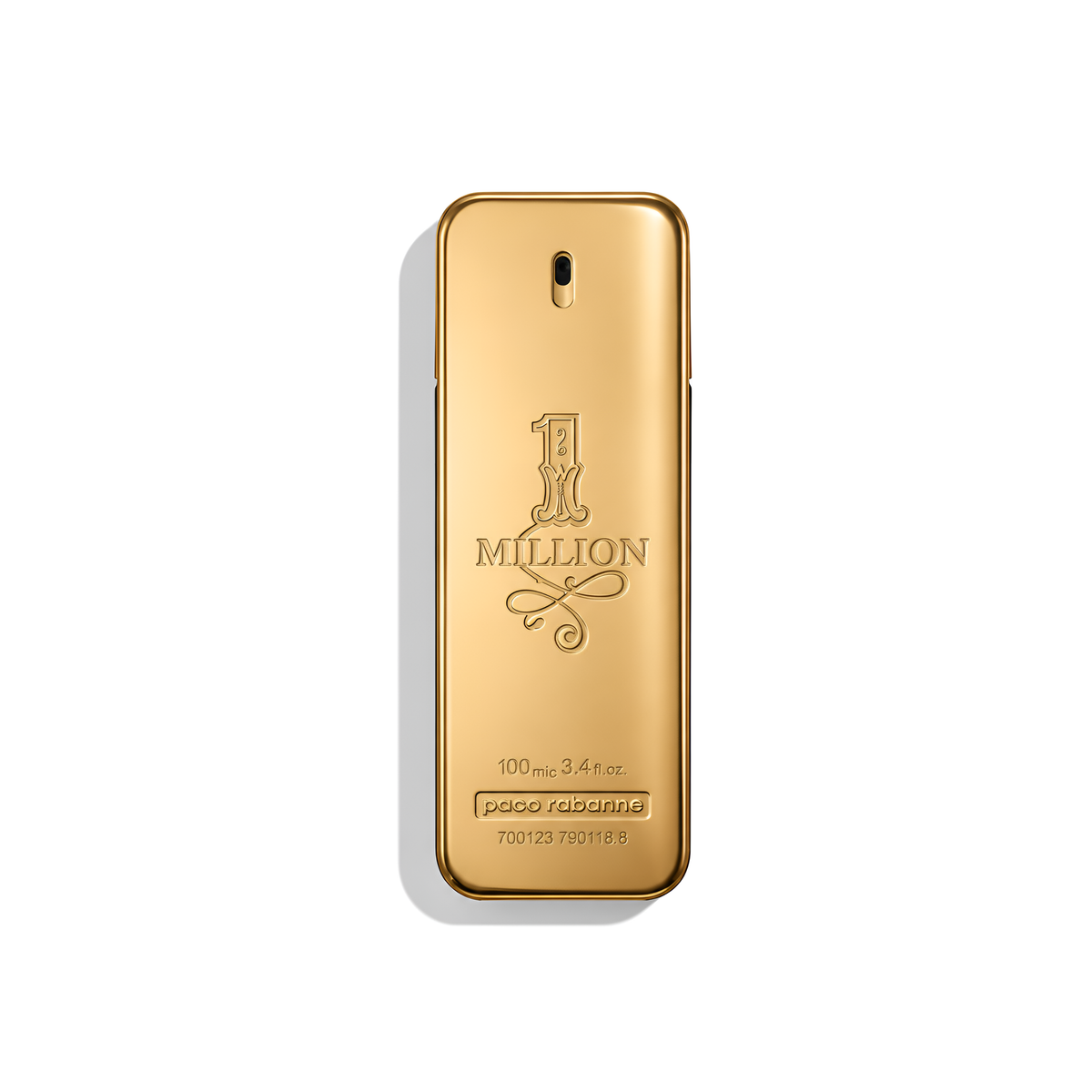 Bottle of Paco Rabanne 1 Million EDT fragrance on a white background with soft shadow