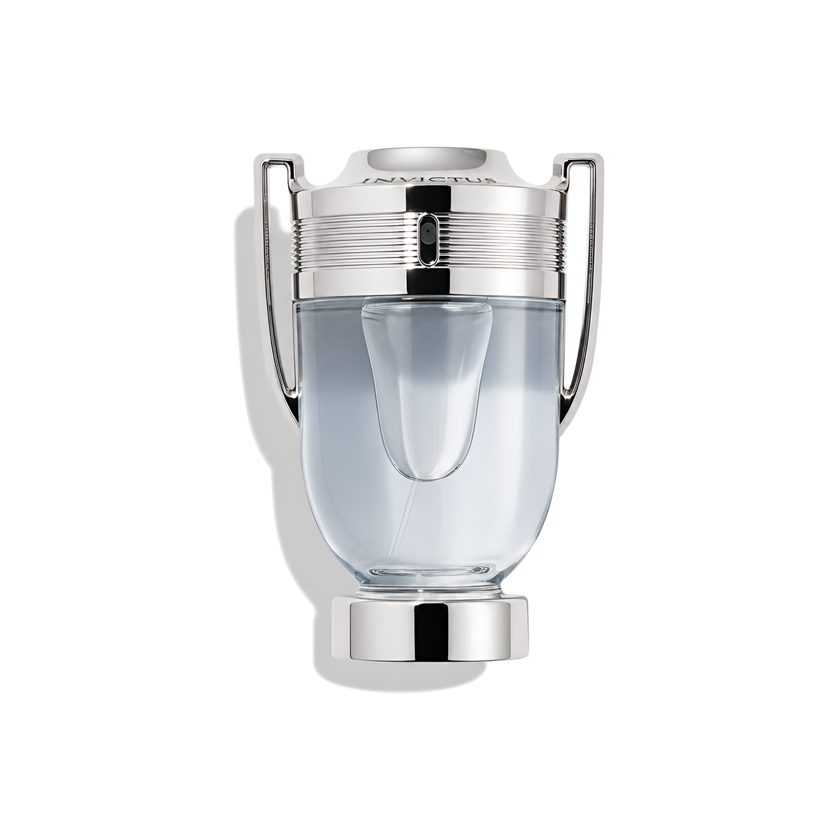 Bottle of Paco Rabanne Invictus EDT fragrance on a white background with soft shadow
