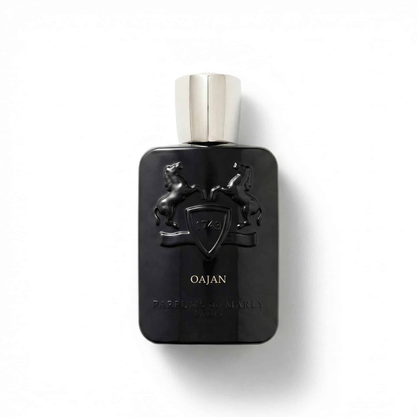 Bottle of Parfums de Marly Oajan EDP fragrance on a white background with soft shadow