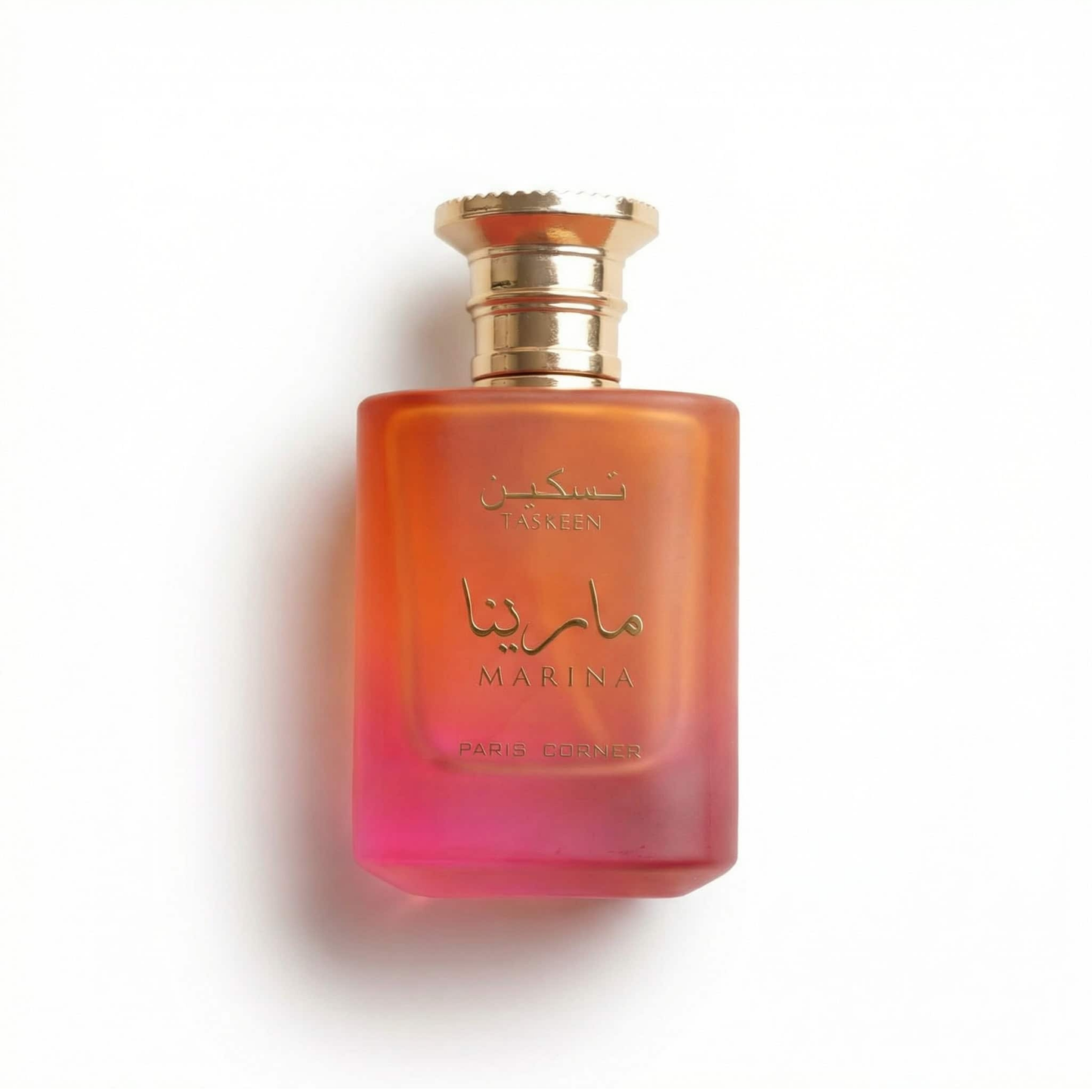 Bottle of Paris Corner Taskeen Marina EDP fragrance on a white background with soft shadow