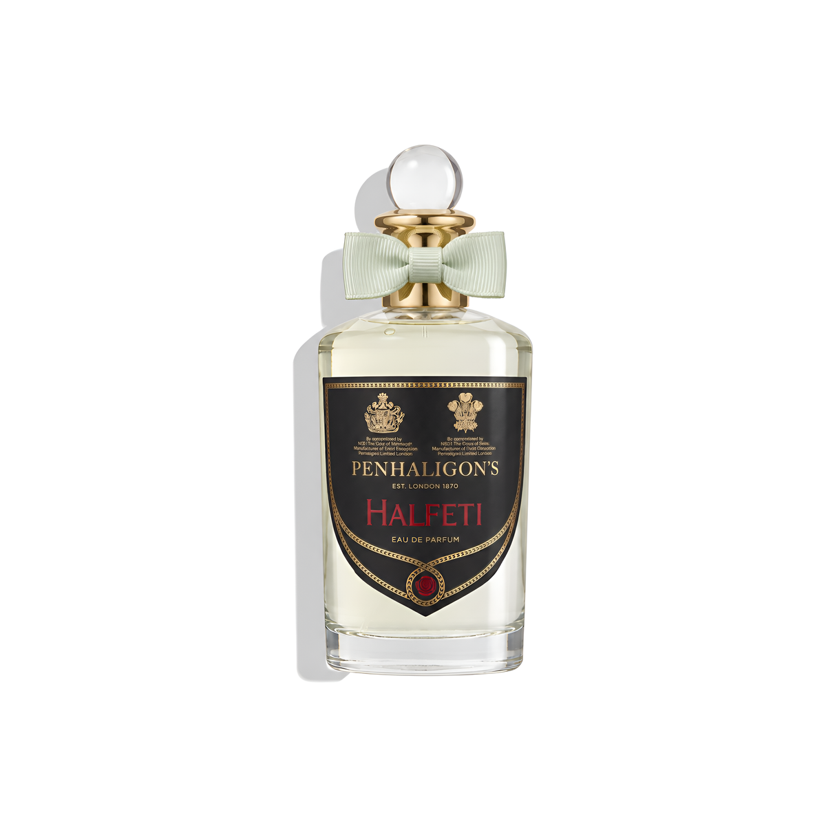 Bottle of Penhaligon's Halfeti EDP fragrance on a white background with soft shadow