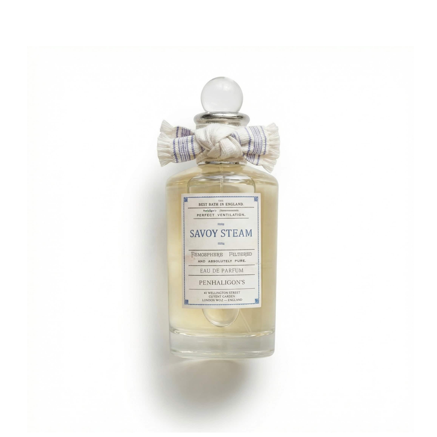 Bottle of Penhaligon's Savoy Steam Cologne fragrance on a white background with soft shadow