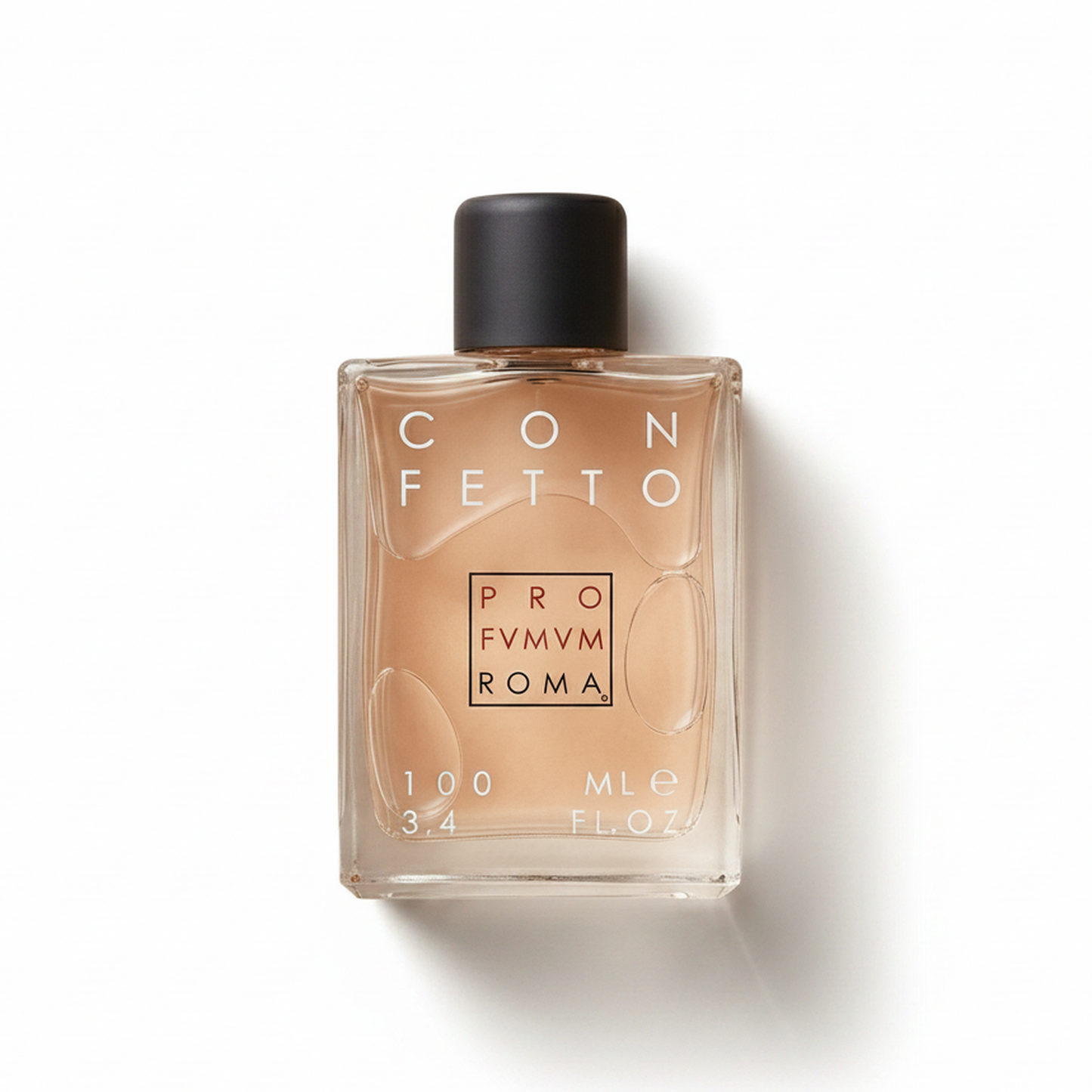 Bottle of Profumum Roma Confetto EDP fragrance on a white background with soft shadow