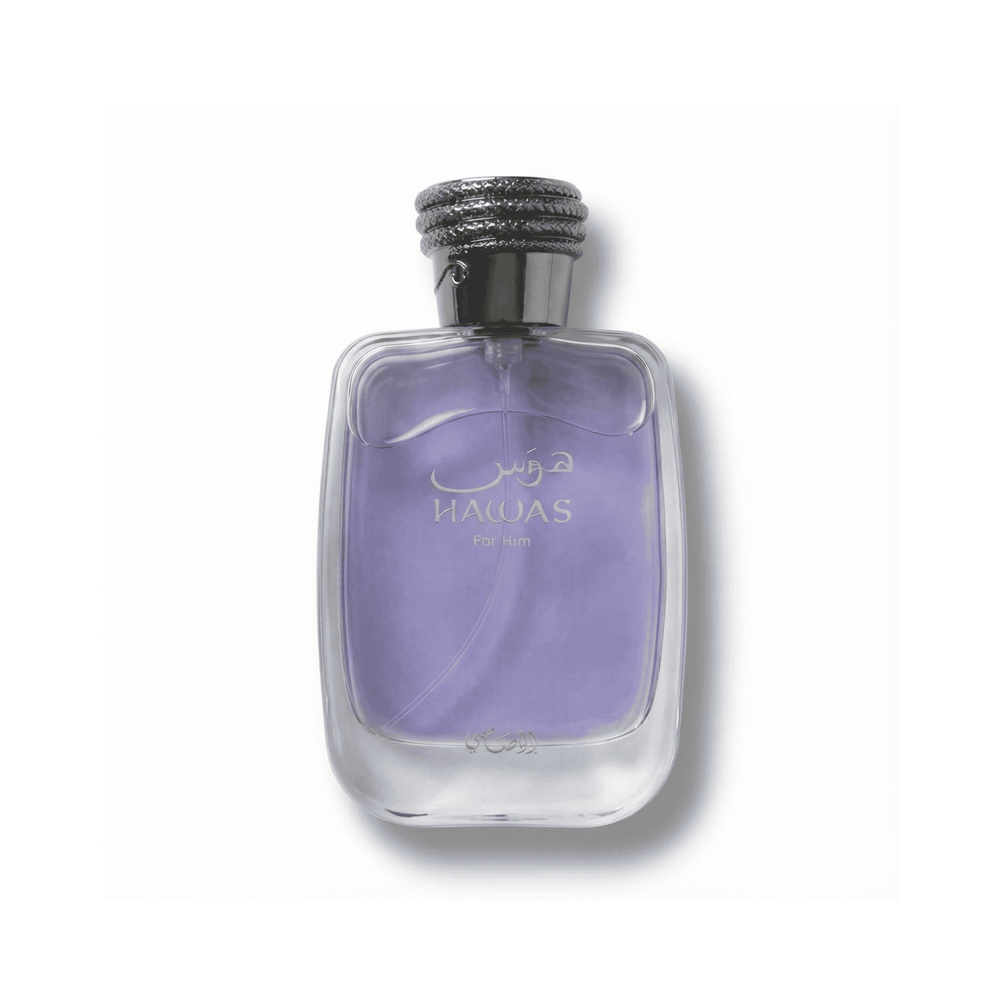 Bottle of Rasasi Hawas EDP fragrance on a white background with soft shadow