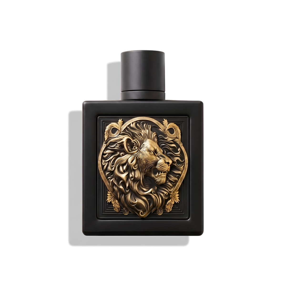 Bottle of Rayhaan Lion EDP fragrance on a white background with soft shadow