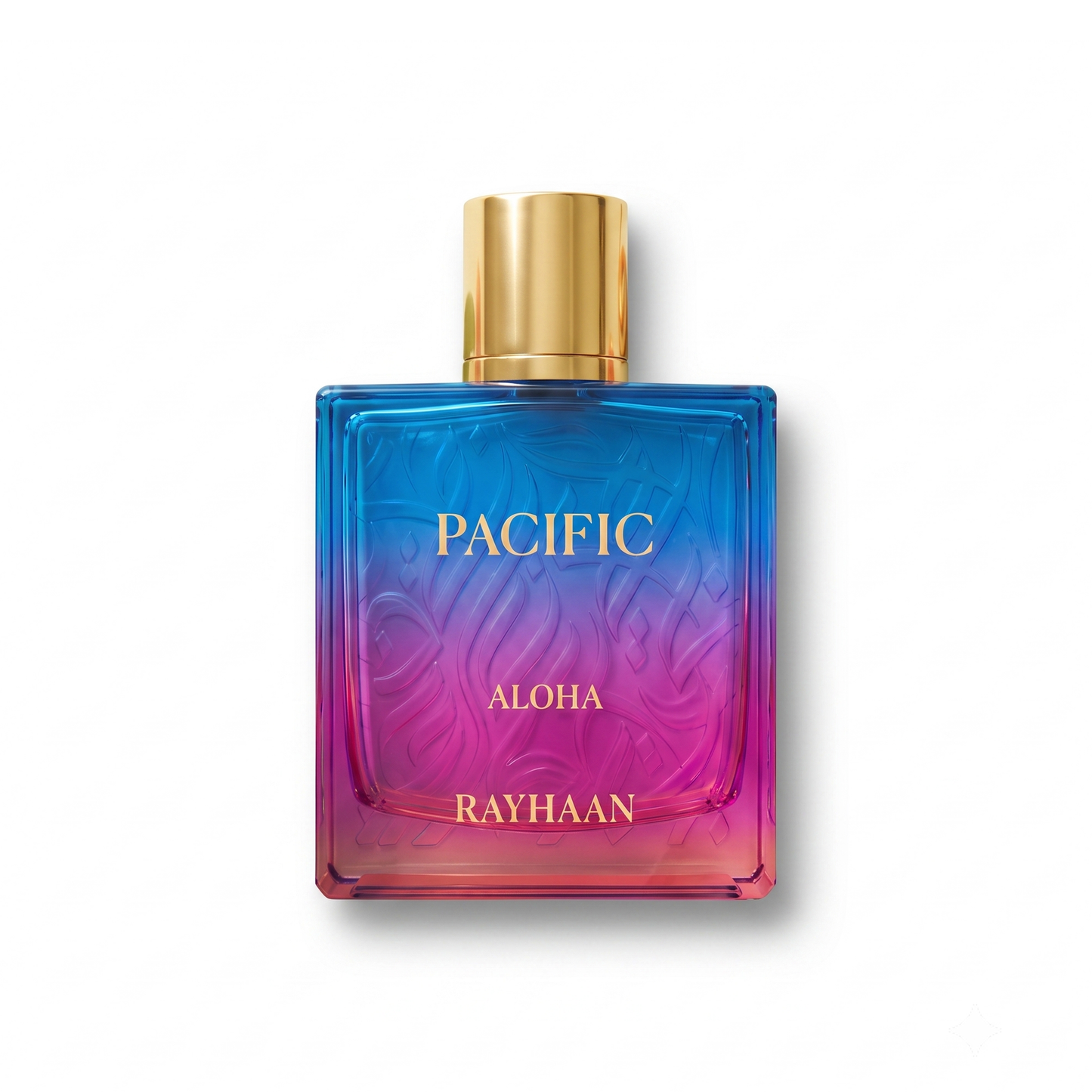 Bottle of Rayhaan Pacific Aloha EDP fragrance on a white background with soft shadow