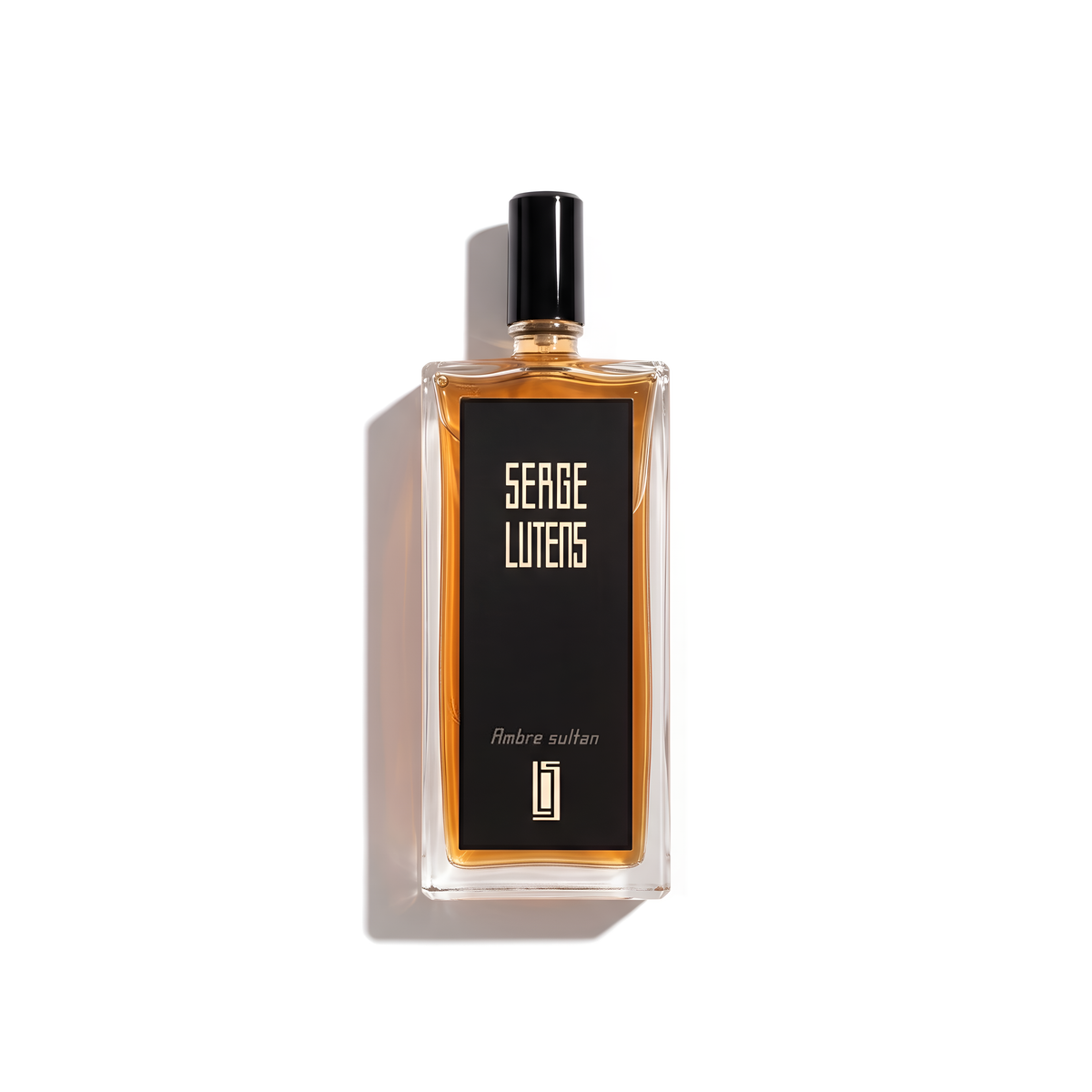 Bottle of Serge Lutens Ambre Sultan EDP fragrance on a white background with soft shadow