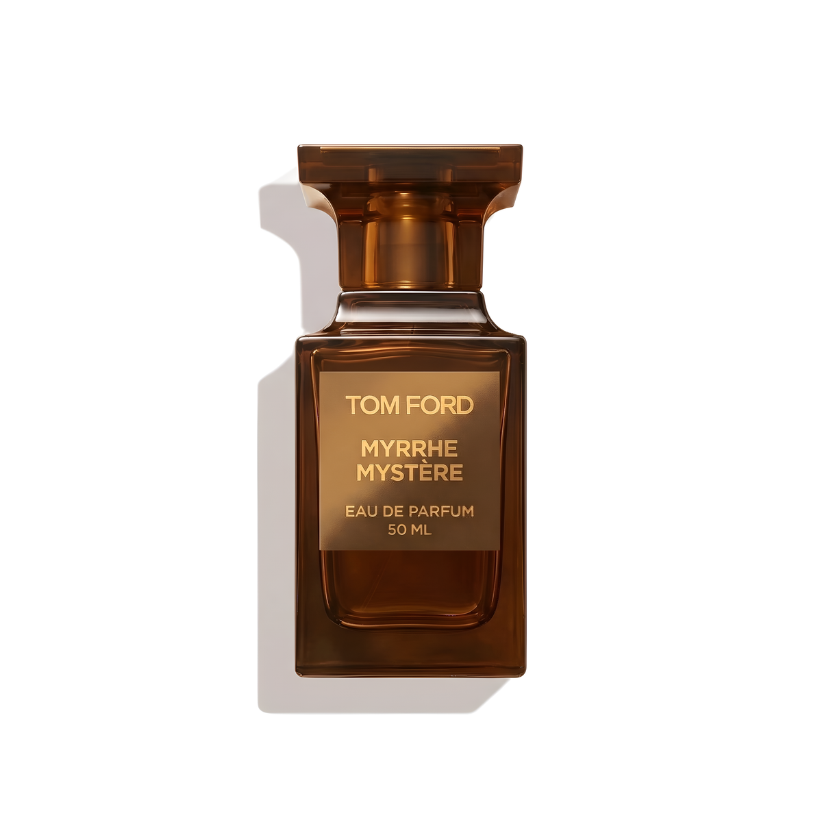 Bottle of Tom Ford Myrrhe Mystère EDP fragrance on a white background with soft shadow