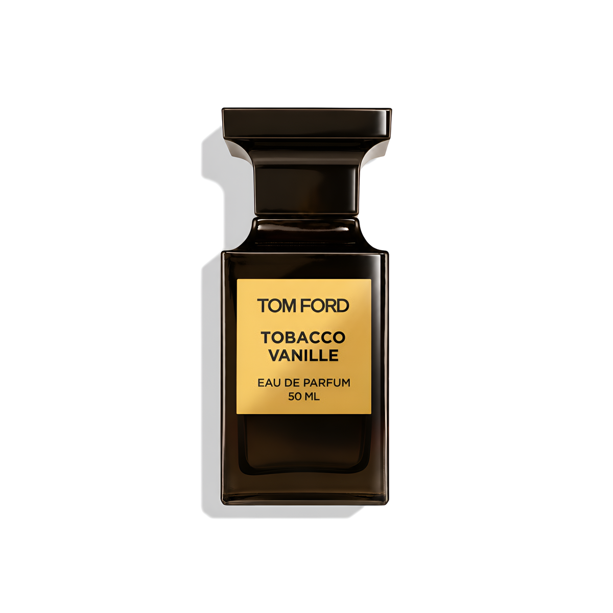 Bottle of Tom Ford Tobacco Vanille EDP fragrance on a white background with soft shadow