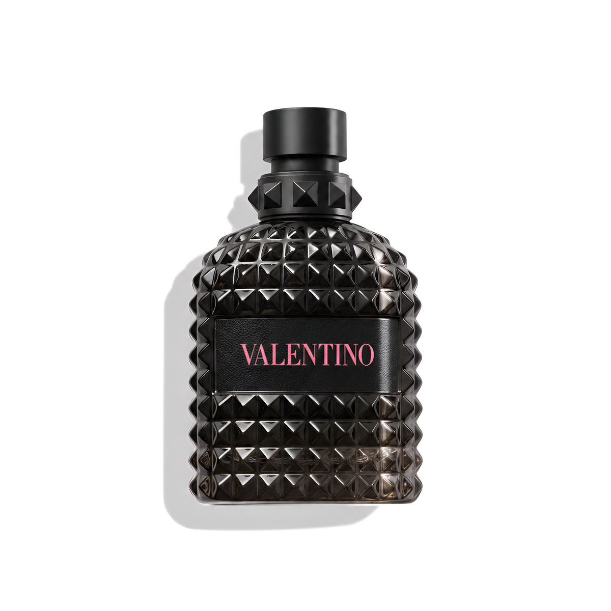 Bottle of Valentino Uomo Born In Roma Extradose EDP fragrance on a white background with soft shadow