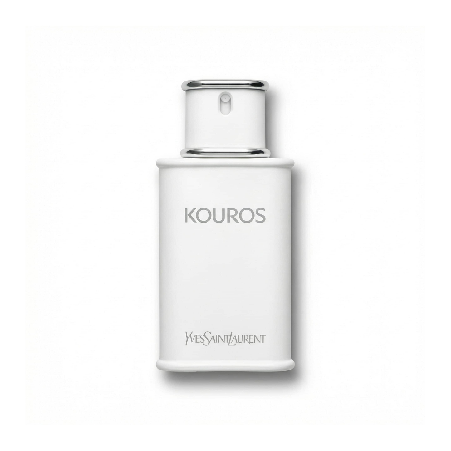 Bottle of YSL Kouros EDT fragrance on a white background with soft shadow
