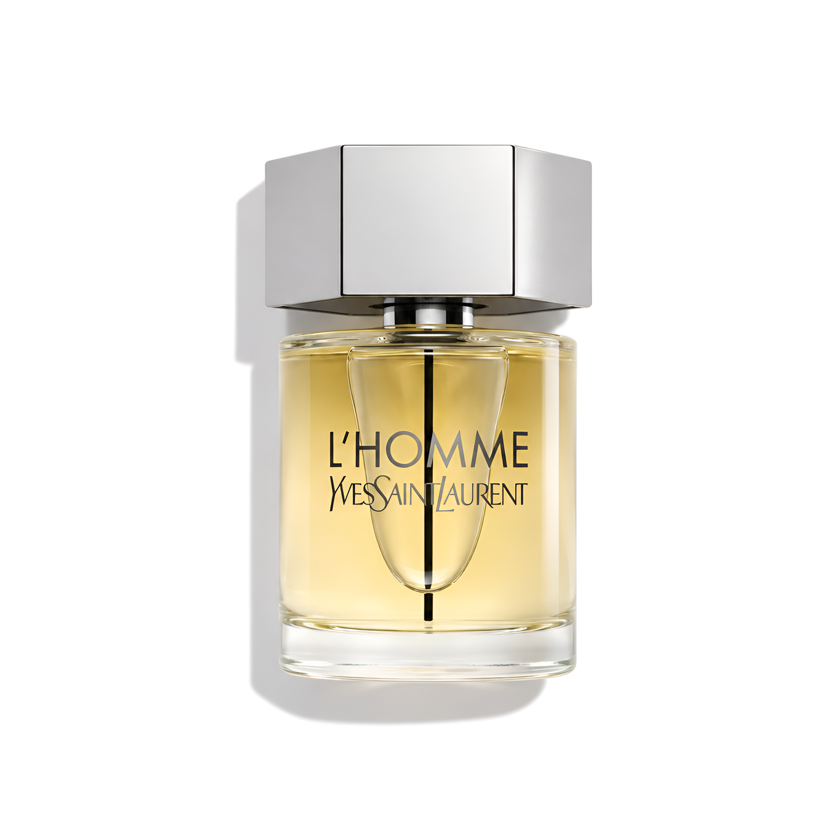Bottle of YSL L’Homme (Batch 2015) EDT fragrance on a white background with soft shadow