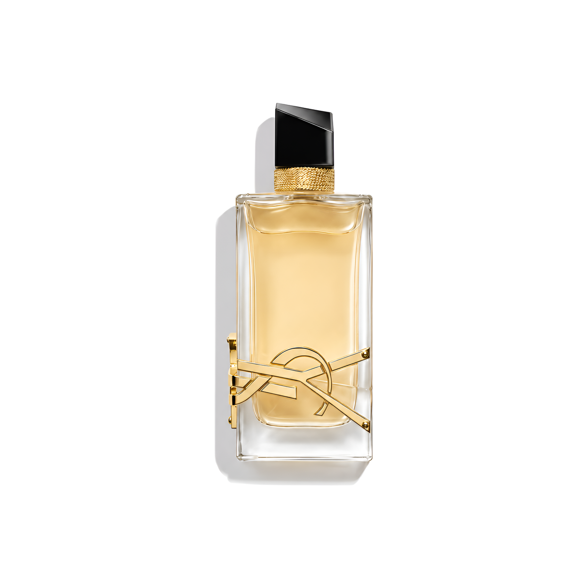 Bottle of YSL Libre Eau de Parfum fragrance on a white background with soft shadow