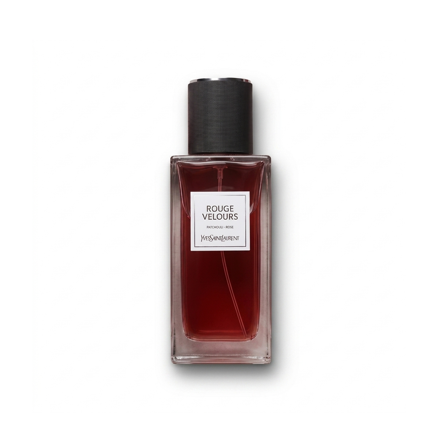 Bottle of YSL Velours Flamboyant Rose EDP fragrance on a white background with soft shadow