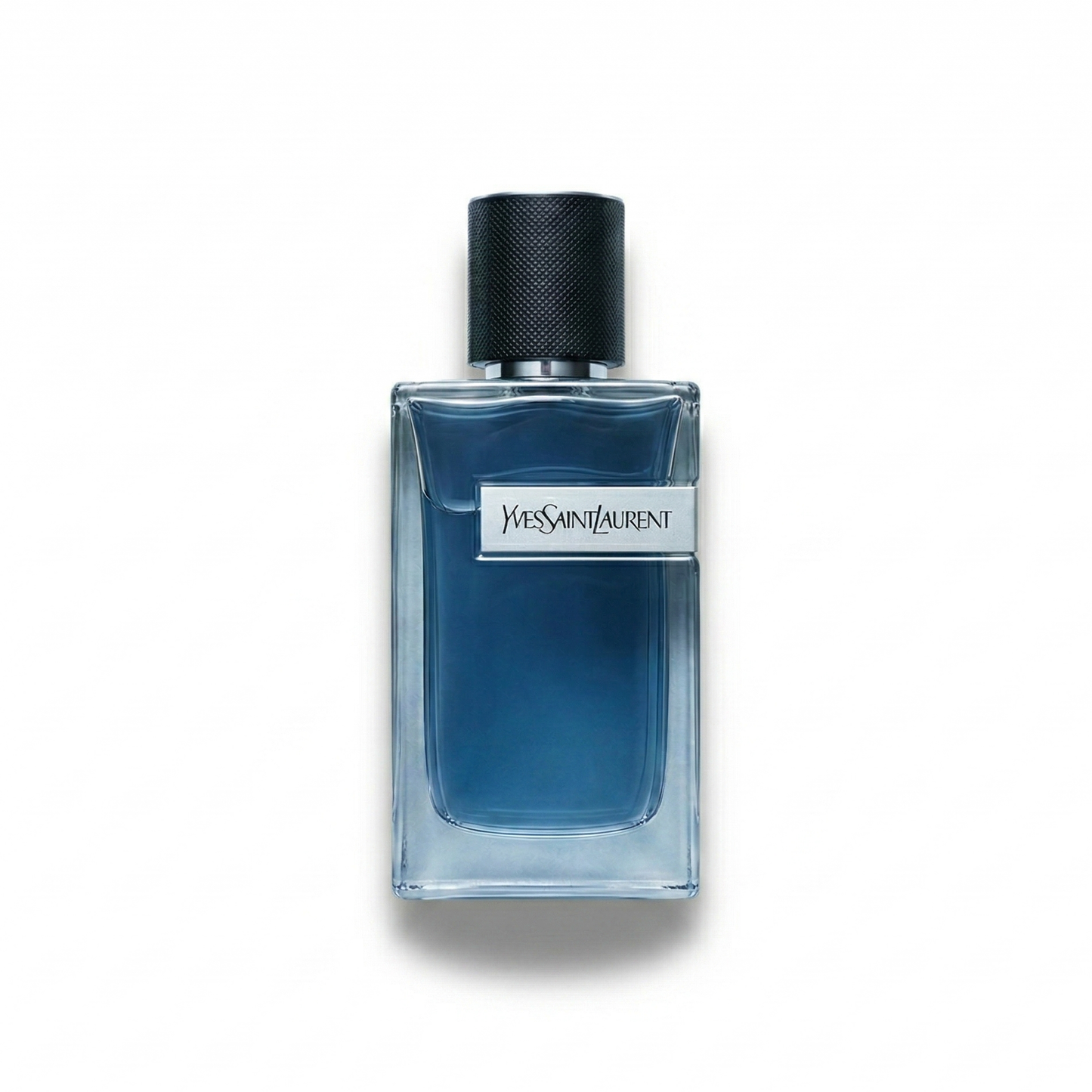 Bottle of YSL Y Iced Cologne fragrance on a white background with soft shadow