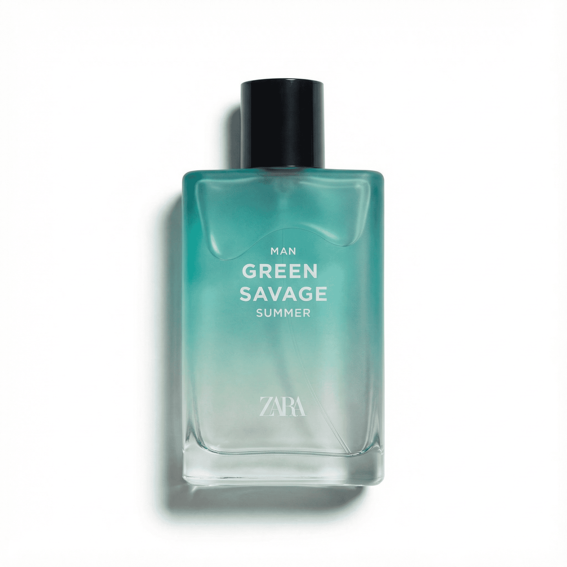 Fresh green men's summer scent in Zara Green Savage perfume bottle.