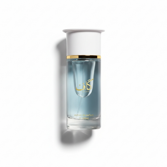 Bottle of Ahmed AL Maghribi Kaaf Extrait fragrance on a white background with soft shadow