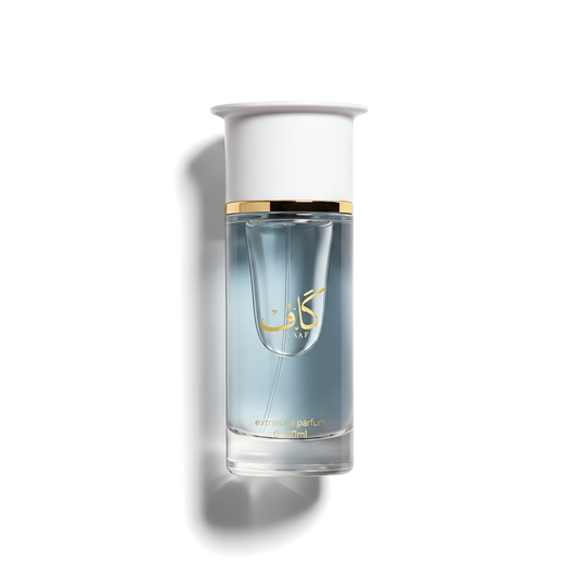 Bottle of Ahmed AL Maghribi Kaaf Extrait fragrance on a white background with soft shadow