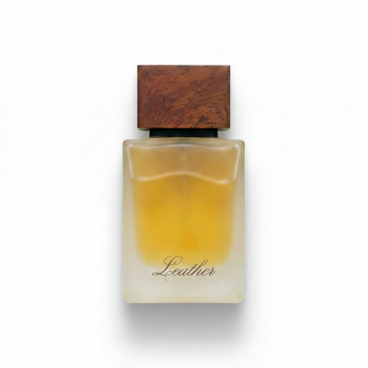 Bottle of Ahmed AL Maghribi Leather EDP fragrance on a white background with soft shadow