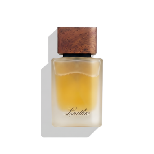 Bottle of Ahmed AL Maghribi Leather EDP fragrance on a white background with soft shadow