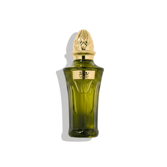 Bottle of Ahmed AL Maghribi Rawda EDP fragrance on a white background with soft shadow