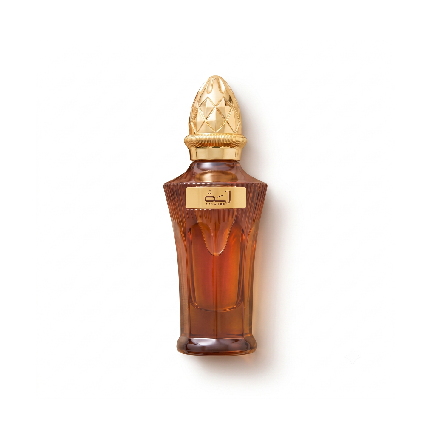 Bottle of Ahmed Al Maghribi Aayah EDP fragrance on a white background with soft shadow