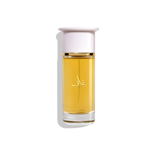 Bottle of Ahmed Al Maghribi Ghaf EDP fragrance on a white background with soft shadow